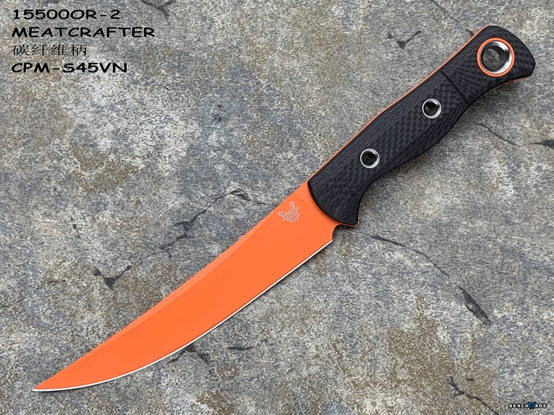 Benchmade 蝴蝶15500OR-2 MEATCRAFTER 屠夫 碳纤维柄CPM-S45VN刃材 黑/橘双色K鞘 混合型狩猎刀（现货）